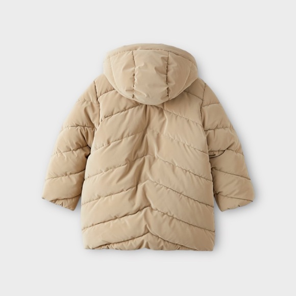 Zara Tan Puffer Coat With Rubberish Detail NWOT - Picture 2 of 8